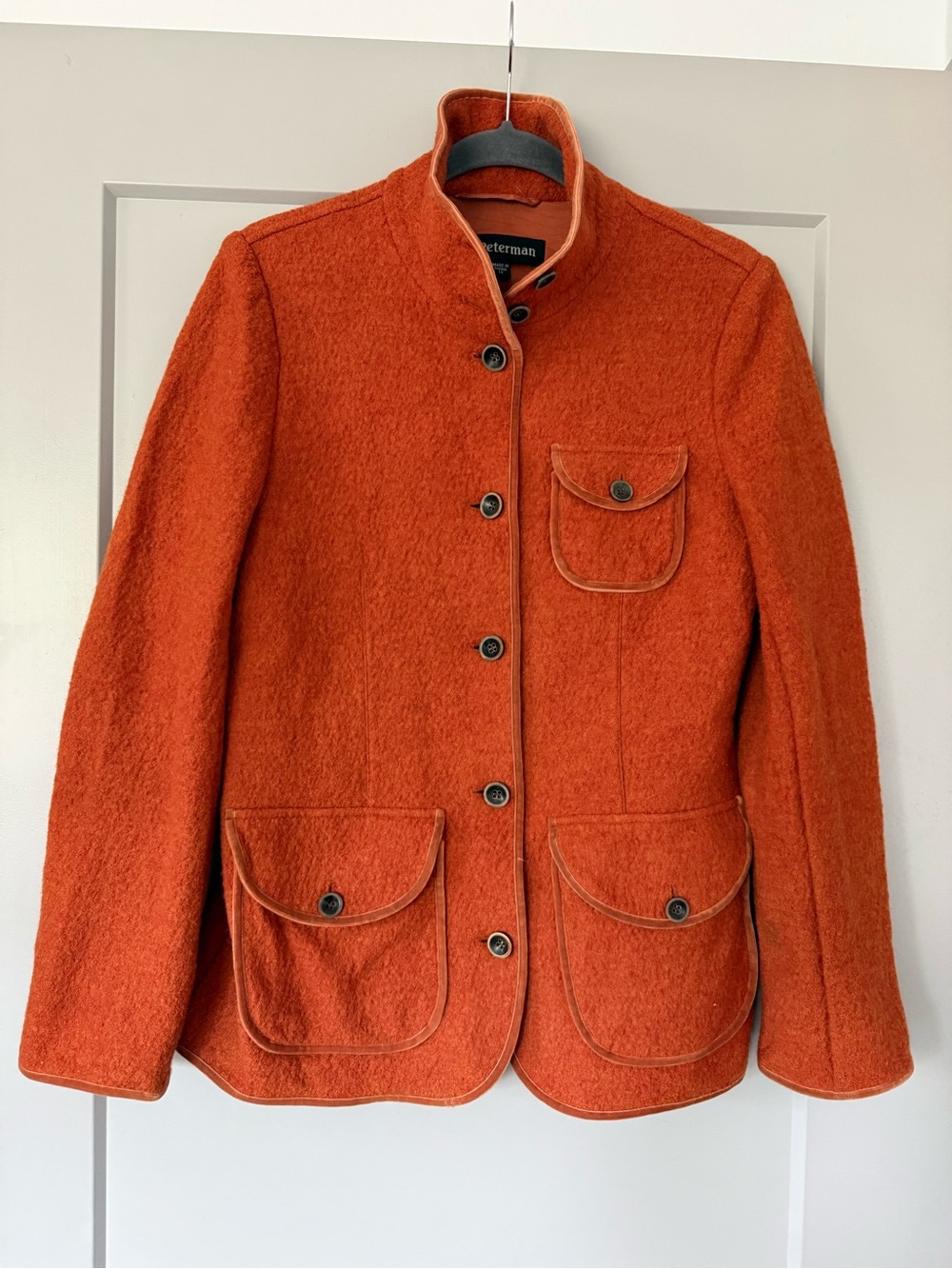 Vintage J Peterman Rust Boiled Wool Button Down Coat Size 12